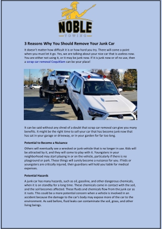 3 Reasons Why You Should Remove Your Junk Car