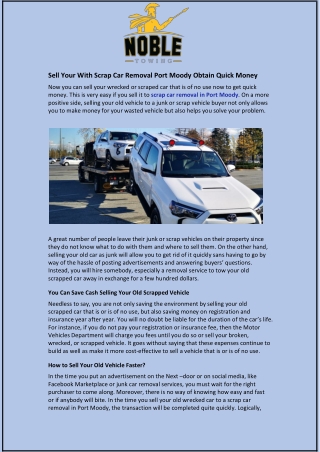 Sell Your With Scrap Car Removal Port Moody Obtain Quick Money