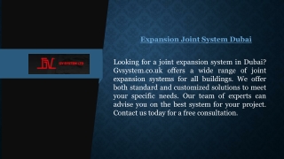 Expansion Joint System Dubai  Gvsystem.co.uk