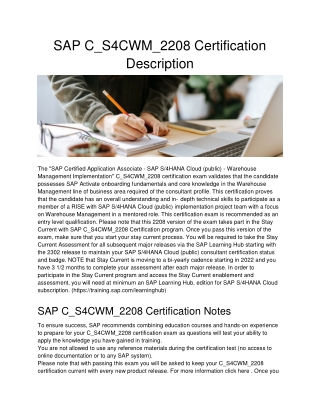 SAP C_S4CWM_2208 Certification Description