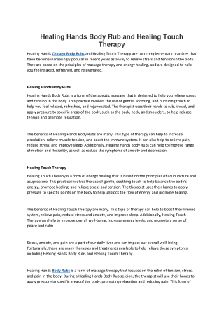 Healing Hands Body Rub and Healing Touch Therapy