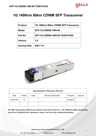 1G 1490nm 80km CDWM SFP Transceiver