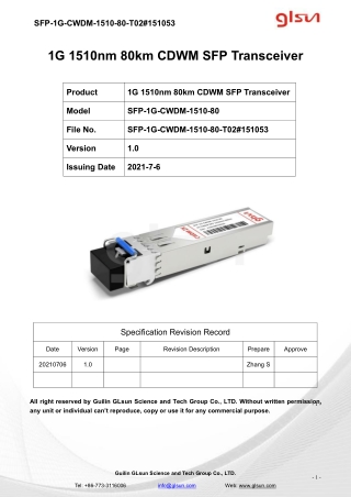 1G 1510nm 80km CDWM SFP Transceiver