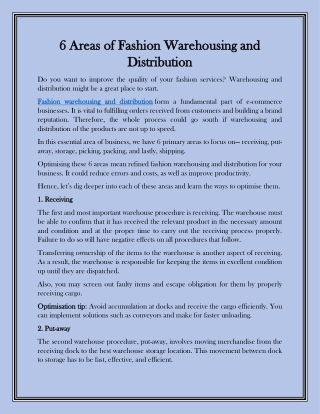 6 Areas of Fashion Warehousing and Distribution