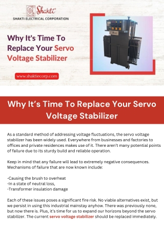 Why It's Time To Replace Your Servo Voltage Stabilizer