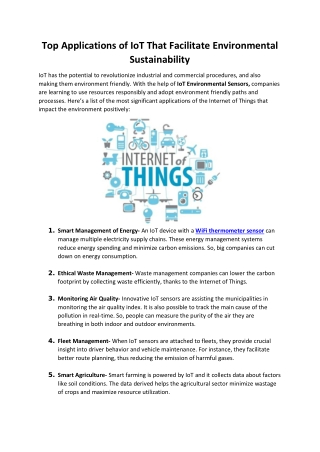 Top Applications of IoT That Facilitate Environmental Sustainability