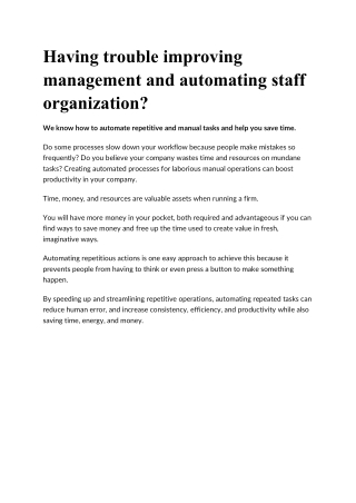 Having trouble improving management and automating staff organization