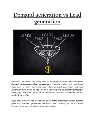 Demand generation vs Lead generation