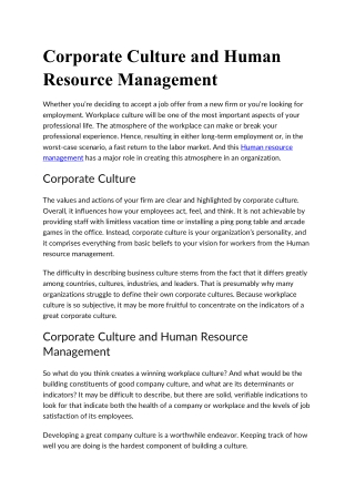Corporate Culture and Human Resource Management