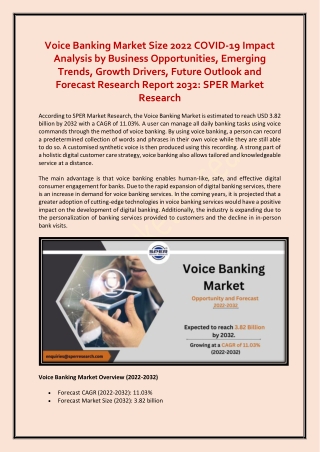 Voice Banking Market Size, Share, Trends Report 2022-2032: SPER Market Research