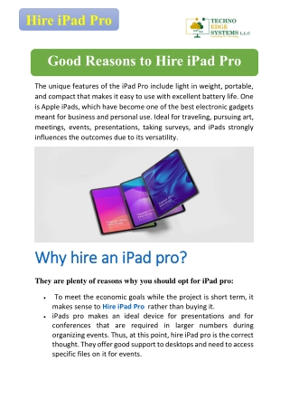 Good Reasons to Hire iPad Pro