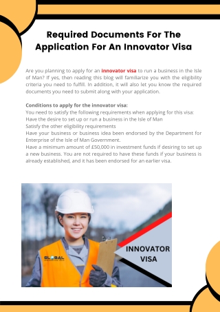 Required Documents For The Application For An Innovator Visa