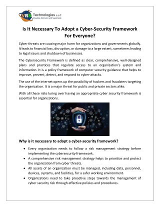 Is It Necessary To Adopt a Cyber-Security Framework For Everyone