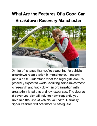 What Are the Features Of a Good Car Breakdown Recovery Manchester