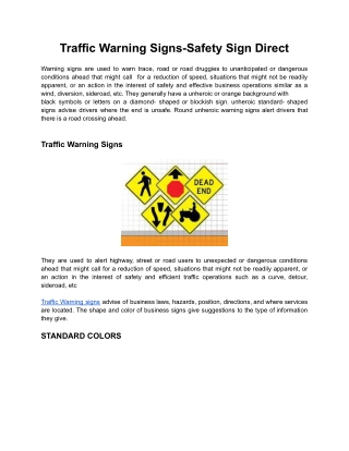 Traffic Warning Signs-Safety Sign Direct