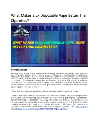 What Makes Elux Disposable Vape Better Than Cigarettes