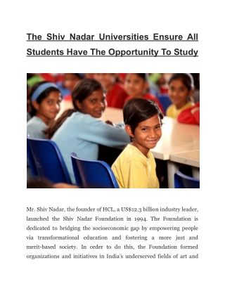 The Shiv Nadar Universities Ensure All Students Have The Opportunity To Study