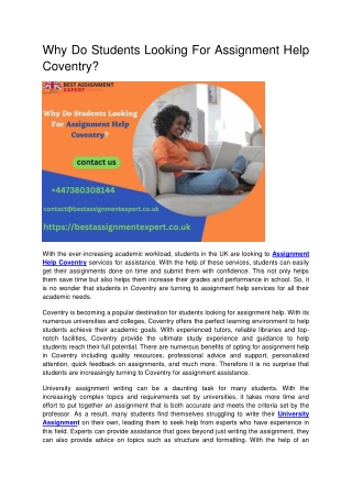 Why Do Students Looking For Assignment Help Coventry