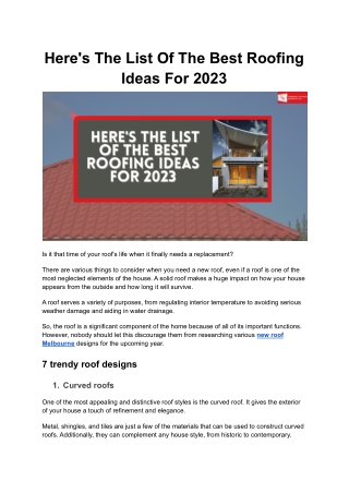 Here's The List Of The Best Roofing Ideas For 2023