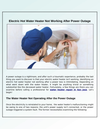 Electric Hot Water Heater Not Working After Power Outage