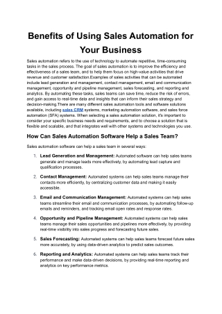 Benefits of Using Sales Automation for Your Business