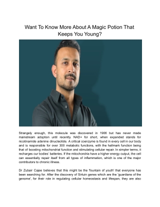 Want To Know More About A Magic Potion That Keeps You Young?