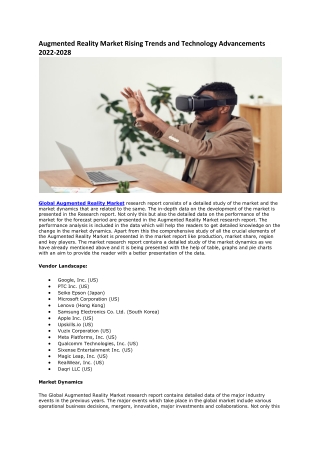 Augmented Reality Market Rising Trends and Technology Advancements 2022-2028