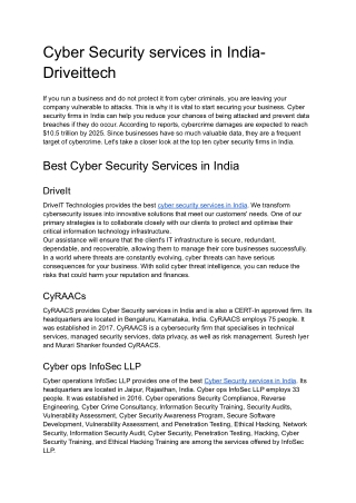 Cyber Security services in India- Driveittech