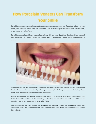 How Porcelain Veneers Can Transform Your Smile