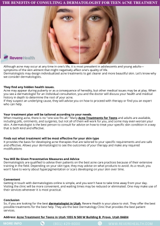 The Benefits of Consulting a Dermatologist for Teen Acne Treatment