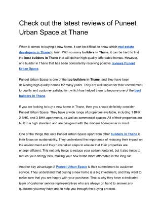 Check out the latest reviews of Puneet Urban Space at Thane