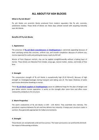 ALL ABOUT FLY ASH BLOCKS