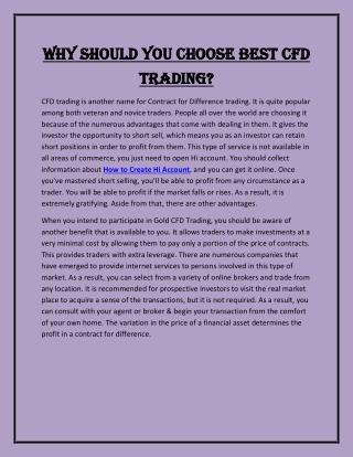 Why Should You Choose Best CFD Trading