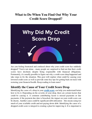 What to Do When You Find Out Why Your Credit Score Dropped