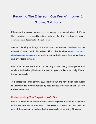 Reducing The Ethereum Gas Fee With Layer 2 Scaling Solutions