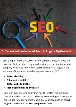 Different Advantages of Search Engine Optimization