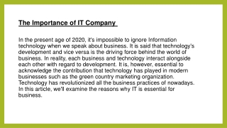 The Importance of IT Company 13-02