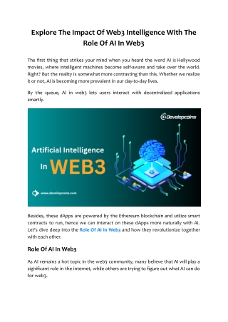 Explore The Impact Of Web3 Intelligence With The Role Of AI In Web3