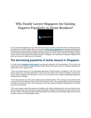 Why Family Lawyer Singapore Are Gaining Negative Popularity As Home Breakers?