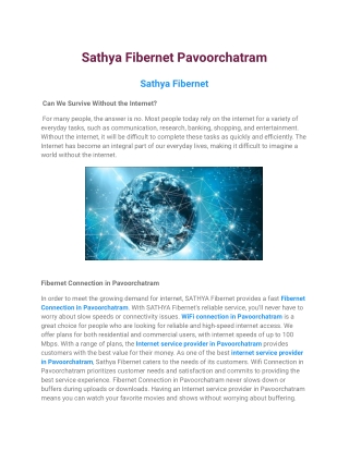 Internet Service Provider in Pavoorchatram _ Sathya Fibernet