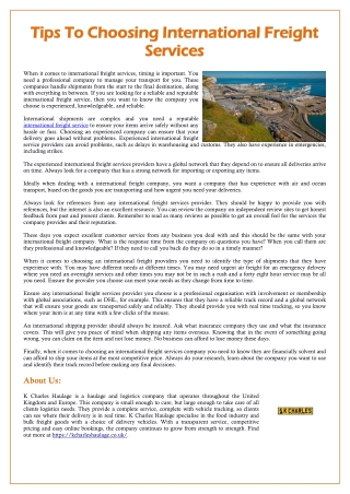 Tips To Choosing International Freight Services