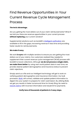 Find Revenue Opportunities in Your Current Revenue Cycle Management Process