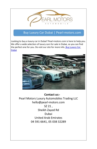 Buy Luxury Car Dubai | Pearl-motors.com