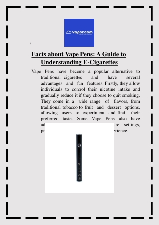 Facts About Vape Pens A Guide to Understanding E-Cigarettes