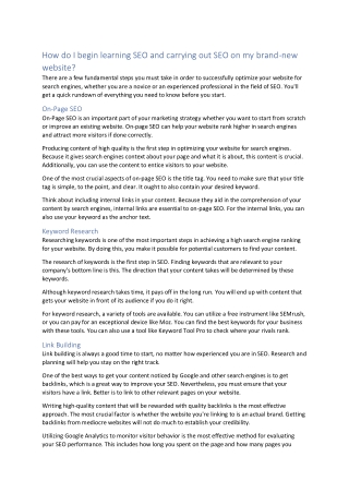 How do I begin learning SEO and carrying out SEO on my brand-new website