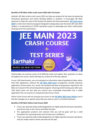 Benefits of JEE Main online crash course 2023 with Test Series