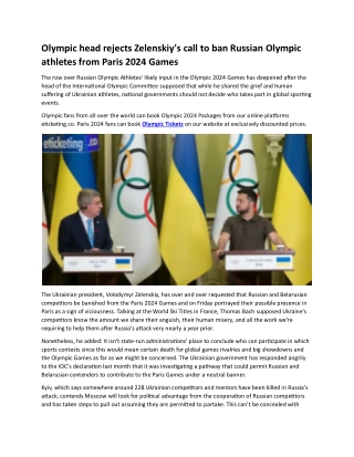 Olympic head rejects Zelenskiy's call to ban Russian Olympic athletes from Paris 2024 Games