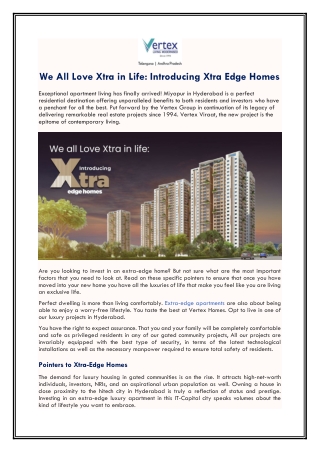 We All Love Xtra in Life Introducing Xtra Edge Homes