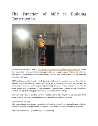 The Function of MEP in Building Construction