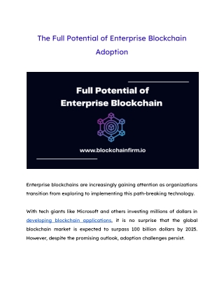 Full potential of Enterprise Blockchain- Blockchain Firm
